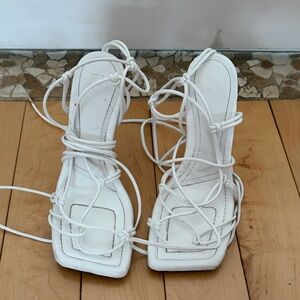 Elegant White Lace-Up Women's Heels